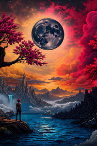 Between Realms The Watcher Beneath The Moon (1080x1920) Resolution Wallpaper