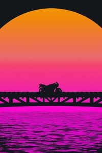 Bike On Bridge Retrowave (1080x1920) Resolution Wallpaper