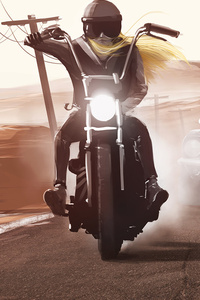 Bike Rider And Mustang (1080x2160) Resolution Wallpaper