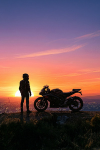 Biker At Sunset Overlook (1280x2120) Resolution Wallpaper