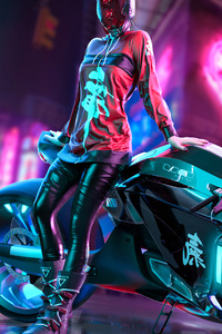 640x960 Biker Cyberpunk Girl 4k