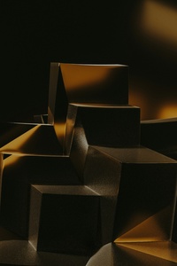 Black And Gold Abstract Cubes (320x568) Resolution Wallpaper