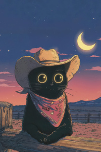 Black Cat Cowboy In Desert Sunset (2160x3840) Resolution Wallpaper