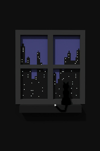 640x960 Black Cat Looking Out Window Minimal
