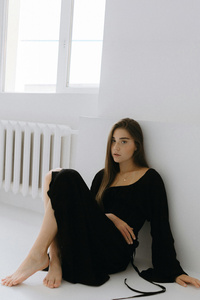 Black Dress Girl Effortless Poise (360x640) Resolution Wallpaper