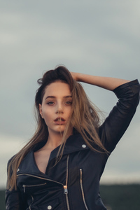 Black Leather Clothing Girl Hands In Hair 4k
