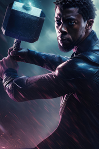 1080x2280 Black Panther With Thor Hammer