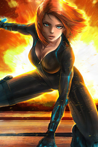 Black Widow In Fight Mode (1280x2120) Resolution Wallpaper