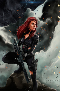Black Widow Marvel Illustration 4k (1080x2280) Resolution Wallpaper