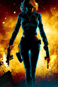 Black Widow Walking Through Fire (640x1136) Resolution Wallpaper