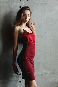 Blonde Beauty In A Red Dress (240x320) Resolution Wallpaper