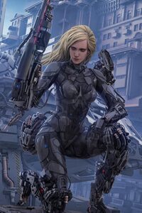 320x480 Blonde Cyborg Futuristic Girl