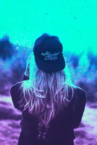 Blonde Girl Cap Colorful Cyan Photography