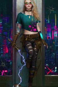 1125x2436 Blonde Girl In City Lights Cyberpunk