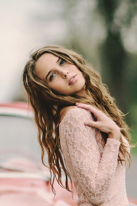 Blonde Girl With Car (480x800) Resolution Wallpaper