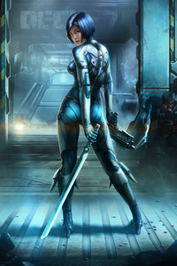 Blue Cyberpunk Cyborg Girl