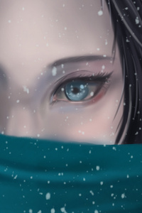 Blue Eyes Snowfall Anime Girl