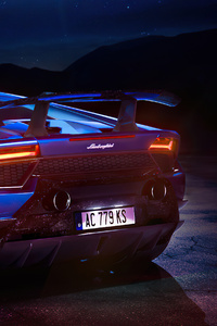 Blue Lamborghini Huracan 4k Rear (320x568) Resolution Wallpaper