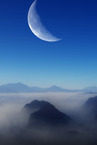 Blue Morning Moon Nature 4k (480x854) Resolution Wallpaper