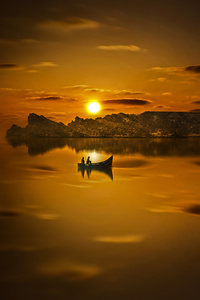 360x640 Boat Evening Lake Sunset Silhouette Reflection Sunset