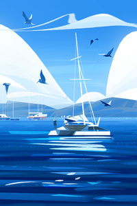 Boat Illustration 4k (1080x2160) Resolution Wallpaper