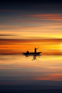 Boat Ocean Sunset Landscape 5k (640x960) Resolution Wallpaper