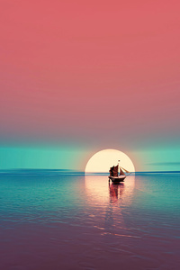 750x1334 Boat Relax Minimal Sunset 4k