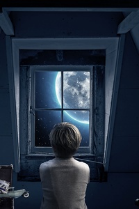 Boy Childhood Memories Dream World Out Of The Window 5k (320x568) Resolution Wallpaper