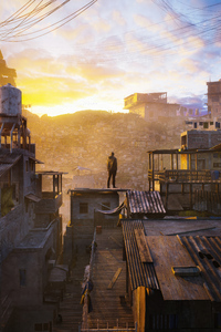 Boy Enchanting The View Of Town (240x400) Resolution Wallpaper