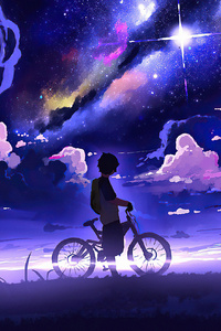 Boy With Bike Starry Evening (480x800) Resolution Wallpaper