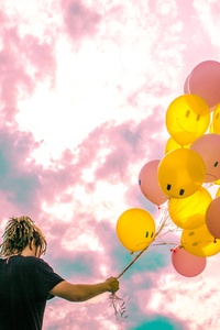 Boy With Happy And Sad Balloons (750x1334) Resolution Wallpaper