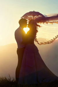 Bride And Groom Love Silhouette (1125x2436) Resolution Wallpaper