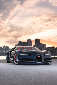 Bugatti Chiron In Toronto Cn Tower (640x960) Resolution Wallpaper