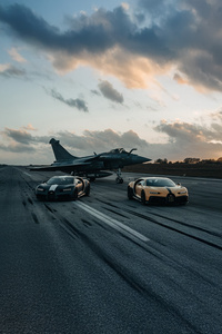 Bugatti Chiron Pair With Fighter Jet (1080x2160) Resolution Wallpaper