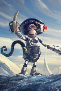 Bulldog Captain With Monkey Holding Banana (800x1280) Resolution Wallpaper