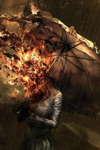 Burning Umbrella Girl (800x1280) Resolution Wallpaper
