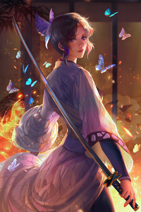 Butterfly On Fire Shinobu Kocho Fan Art (640x960) Resolution Wallpaper