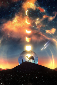 Camel Men In A Cosmic Odyssey (2160x3840) Resolution Wallpaper