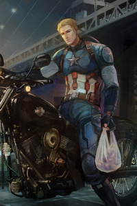 Captain America On Bike Back From Work Art