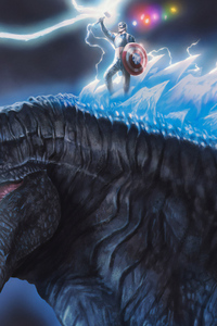 Captain America On Godzilla (240x400) Resolution Wallpaper