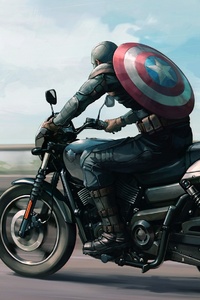 Captain America On Harley Davidson Motorcycle Artwork