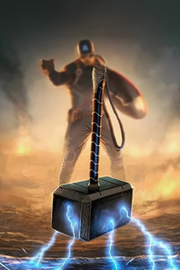 Captain America Wielding Thor Mighty Hammer (640x1136) Resolution Wallpaper