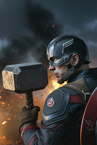 Captain America With Mjolnir (750x1334) Resolution Wallpaper