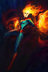 Captain Marvel Fire 4k 2020 (640x1136) Resolution Wallpaper