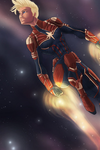 Captain Marvel Flying (320x568) Resolution Wallpaper