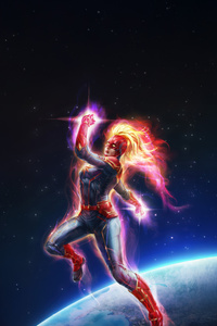Captain Marvel Rises (480x854) Resolution Wallpaper