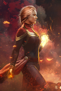 Captain Marvel The Burning Flame (1080x2280) Resolution Wallpaper