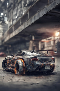 Car With Burning Wheels Ai Art (480x854) Resolution Wallpaper