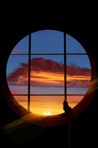 Cat Admiring The Evening Sky (1440x2560) Resolution Wallpaper