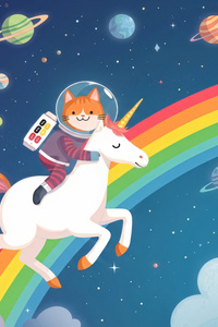 Cat Astronaut Rainbow Unicorn (640x960) Resolution Wallpaper